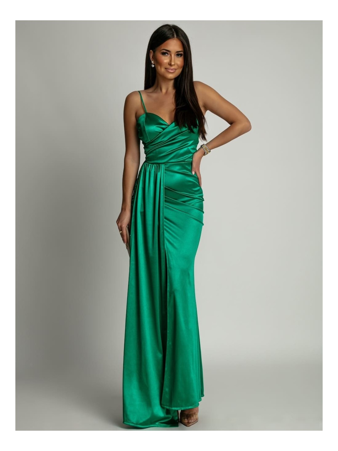 Green satin maxi dress AZR9156